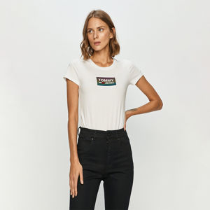 Tommy Jeans dámské bílé tričko Gradient Logo - XS (YBR)